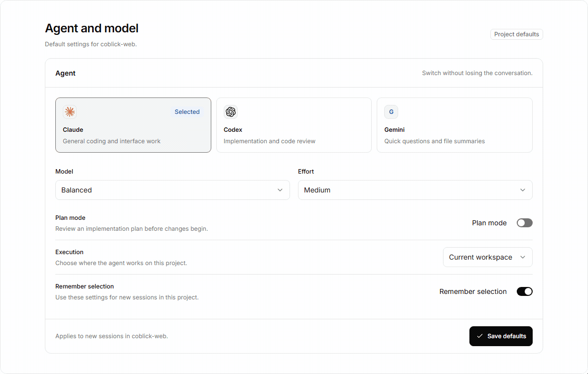 Agent and model settings