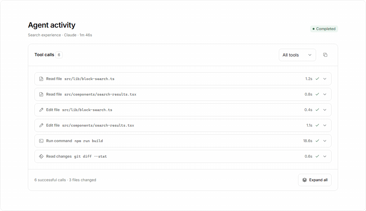 Agent activity log