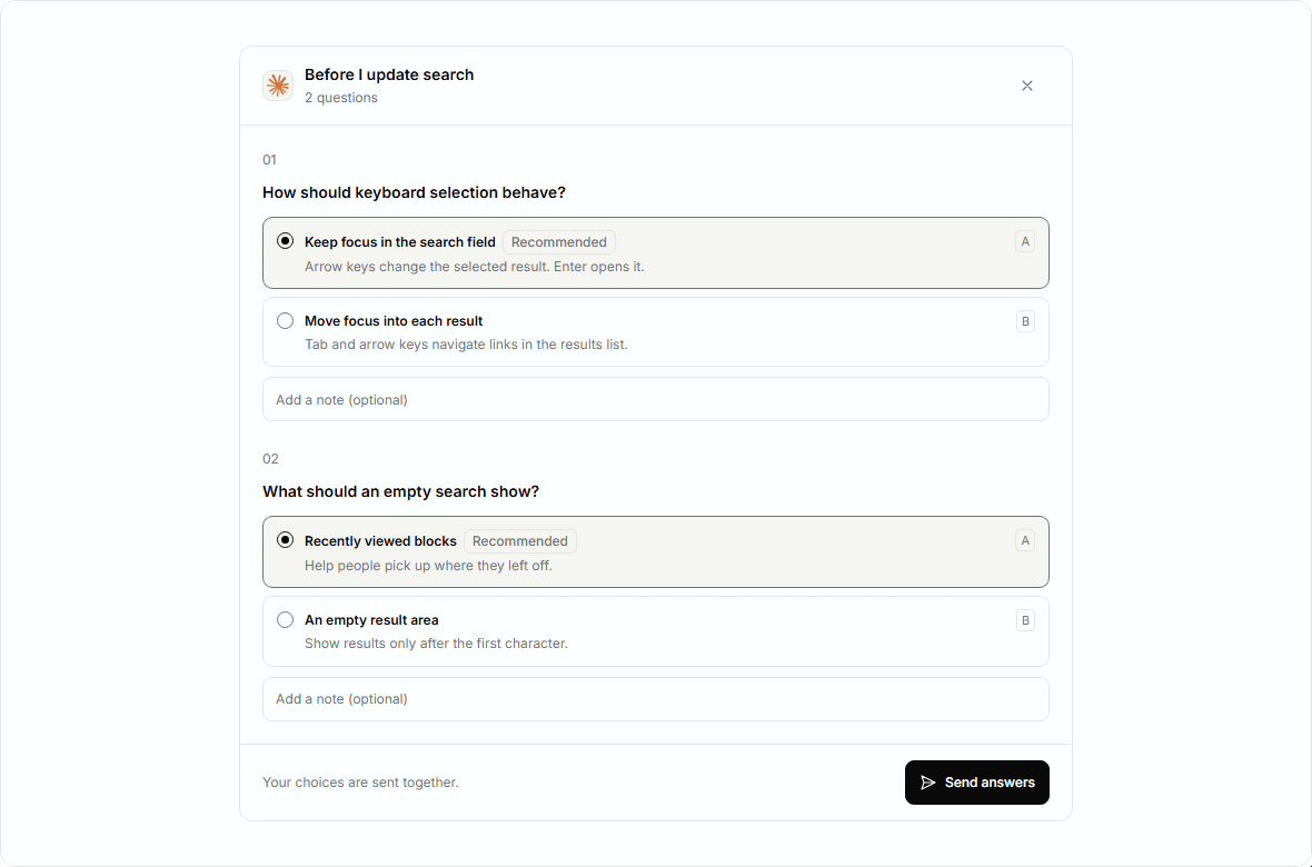 Agent decision form