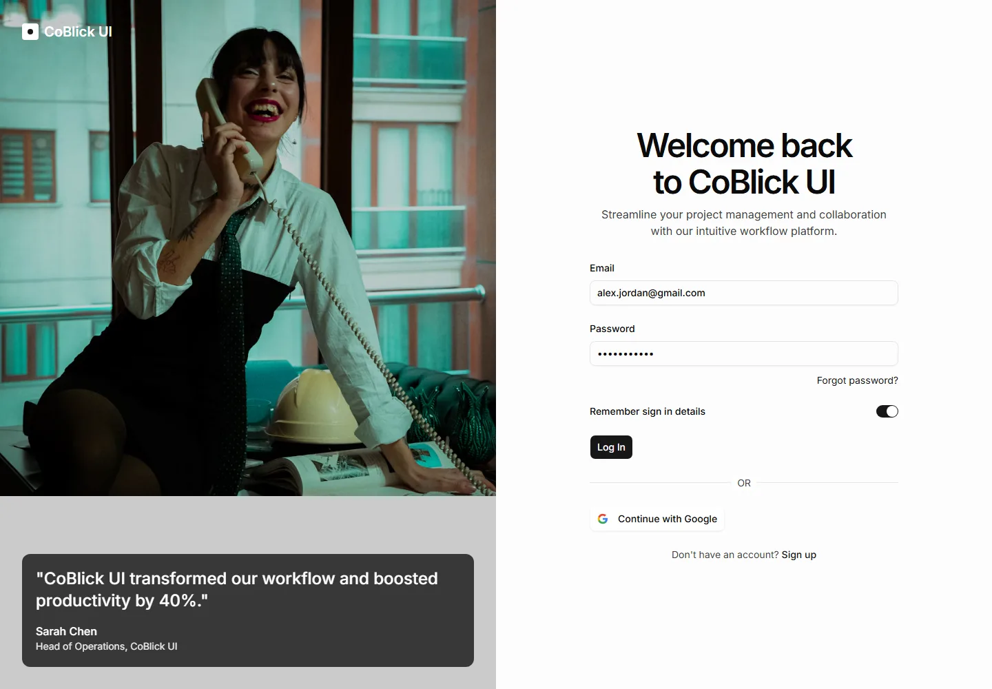 Split sign-in page with image interface preview