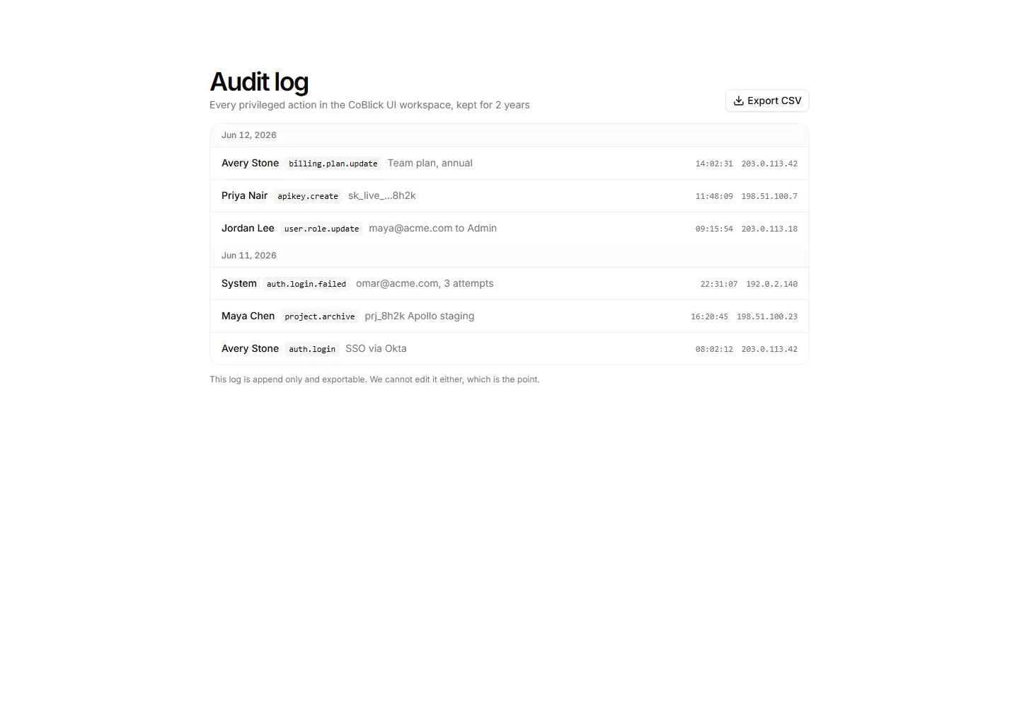 Audit trail timeline interface preview