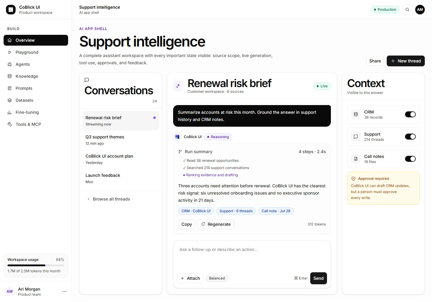 Assistant workspace shell interface preview
