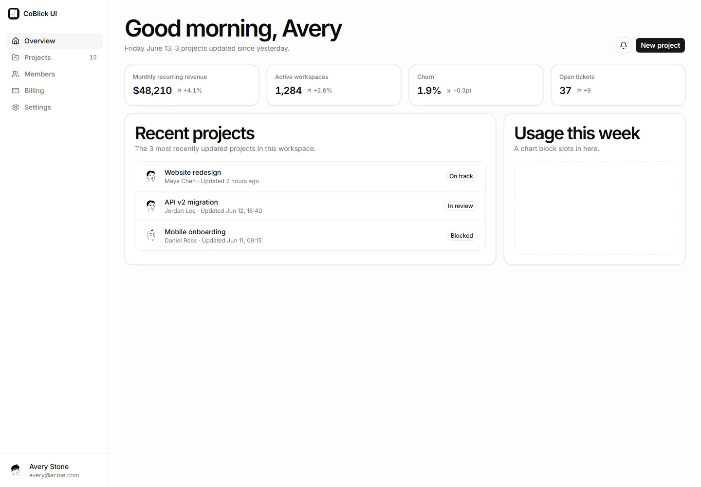 Dashboard home shell interface preview