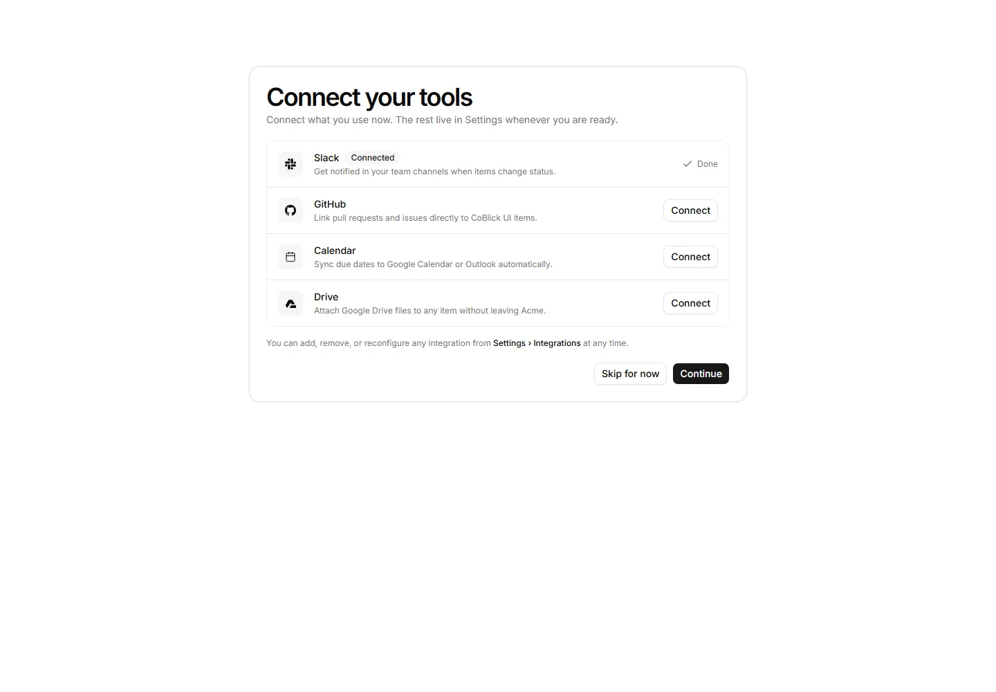 Connect tools step interface preview