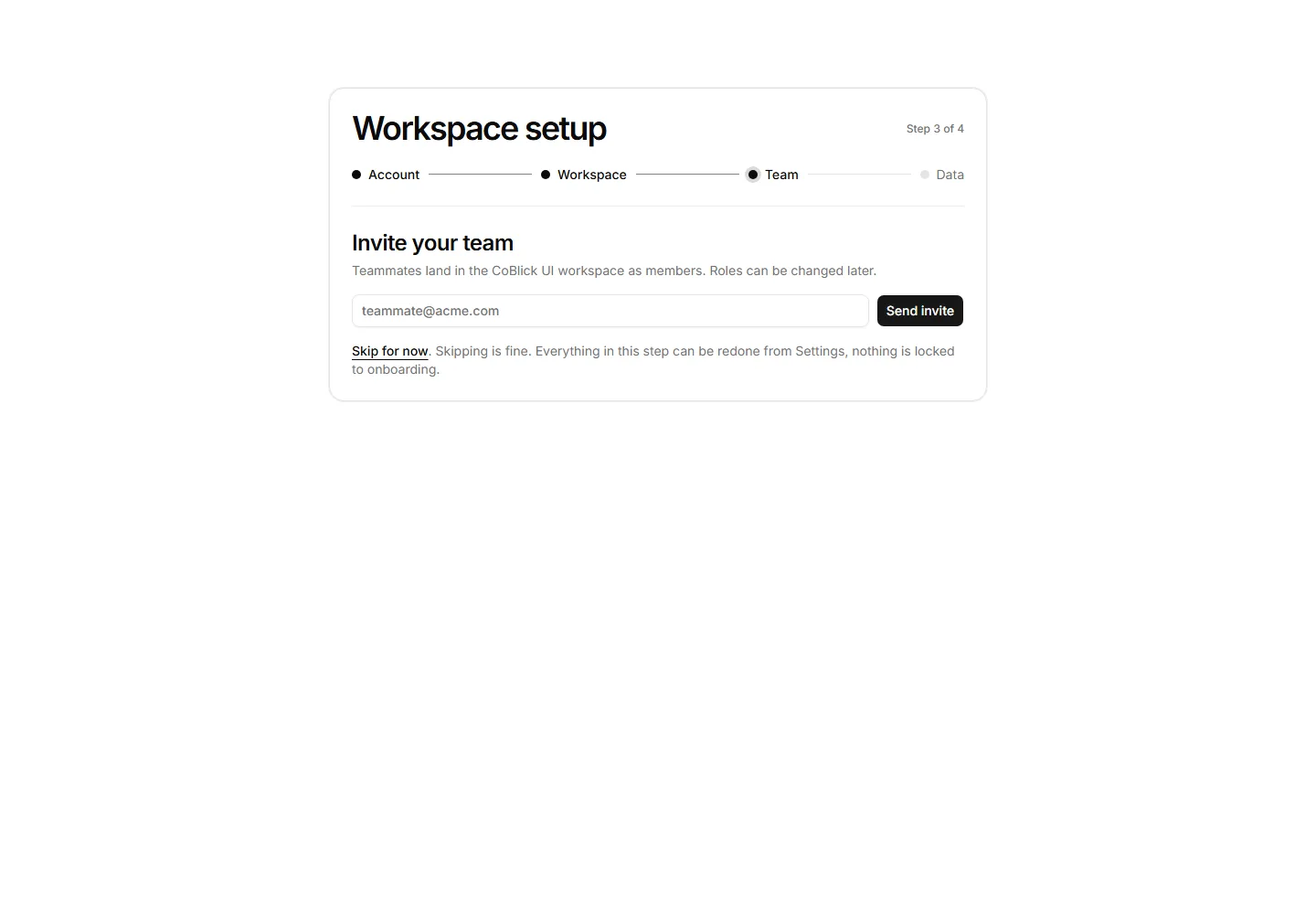 Setup progress stepper interface preview