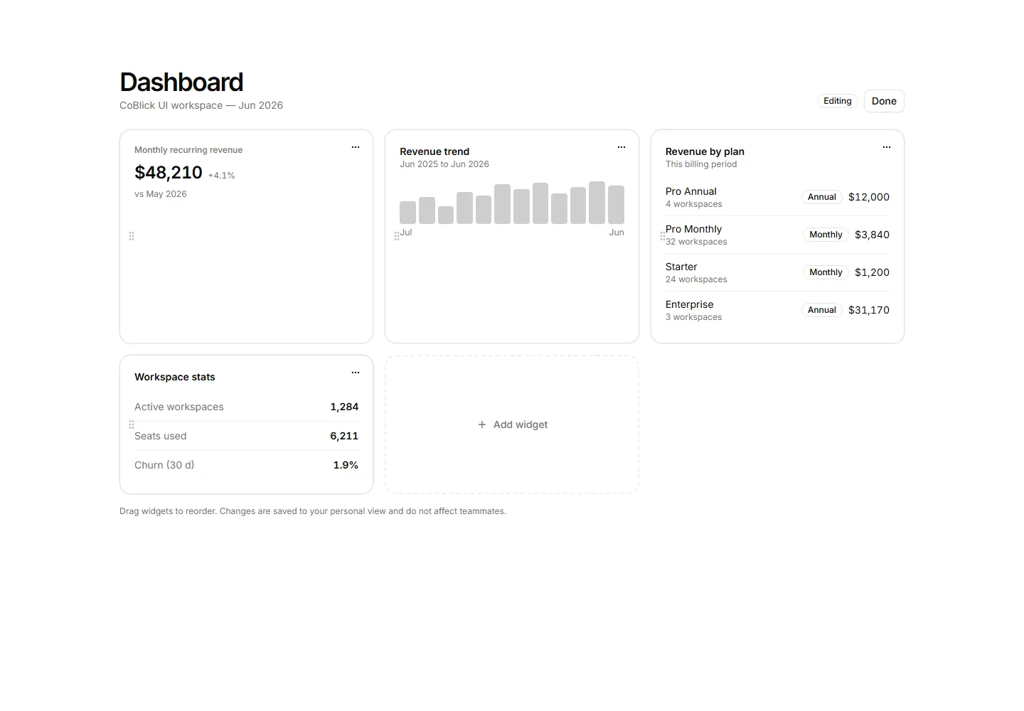 Static preview of application-pro-reports-dashboard-grid-layout