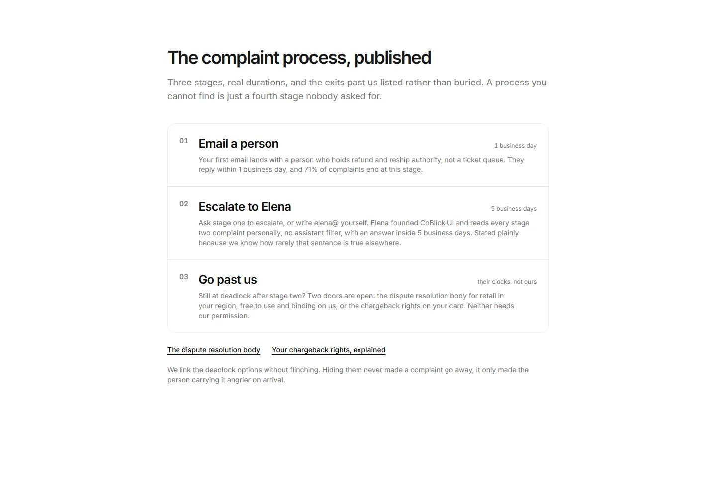Static preview of ecommerce-pro-resolution-sections-complaint-process-explainer