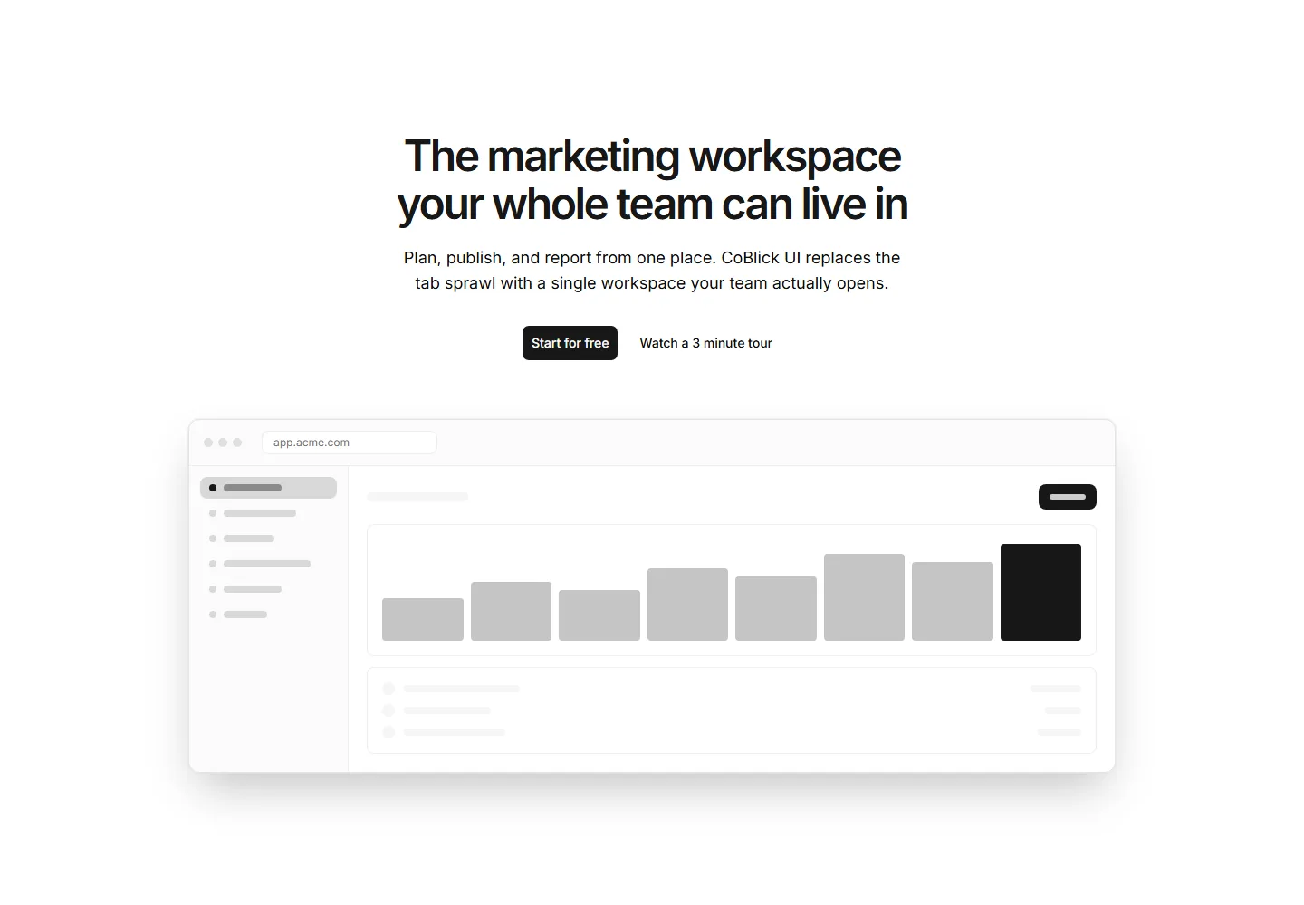 Centered hero with browser mockup interface preview