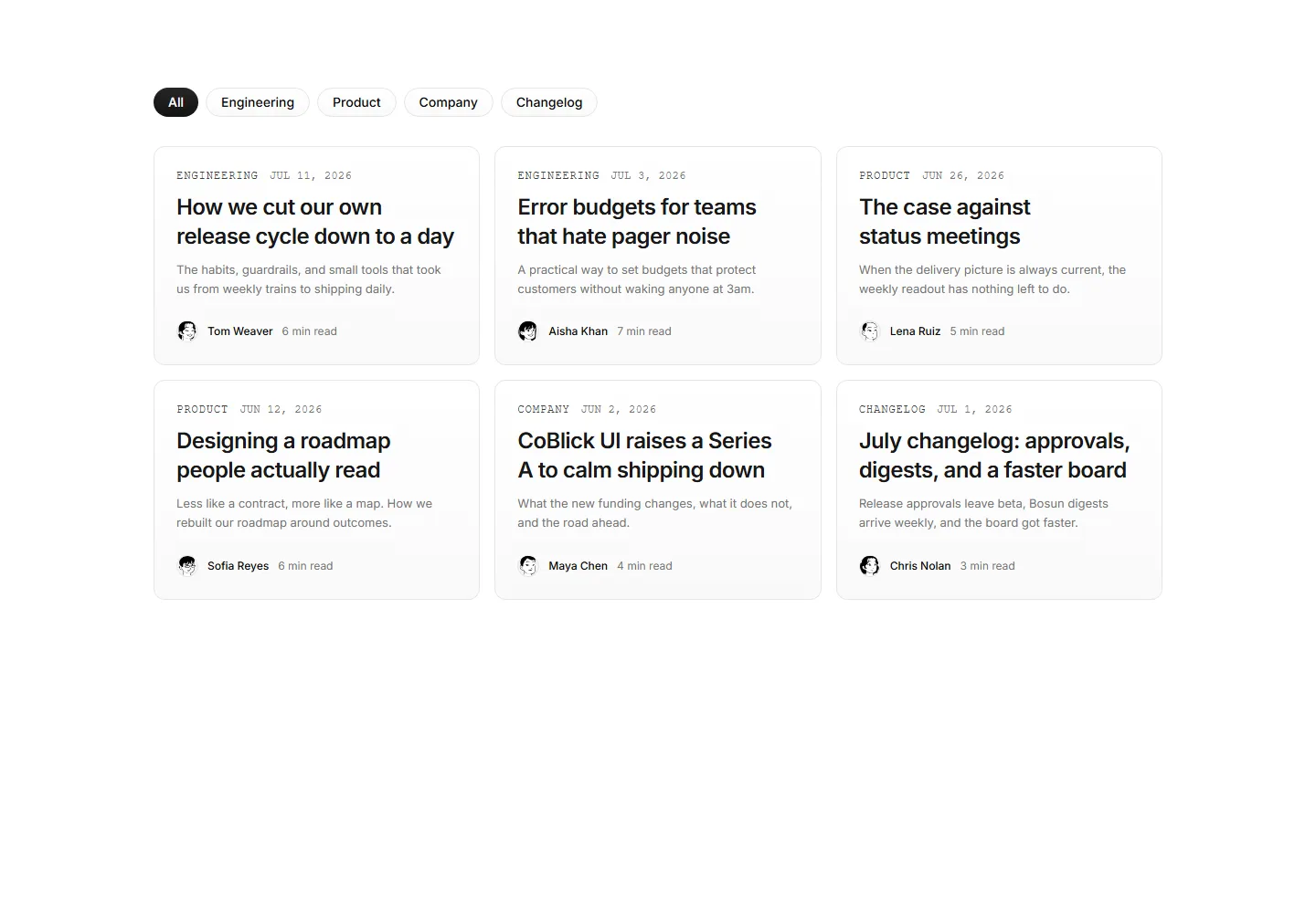 Static preview of modern-saas-blog-sections-filterable-post-grid
