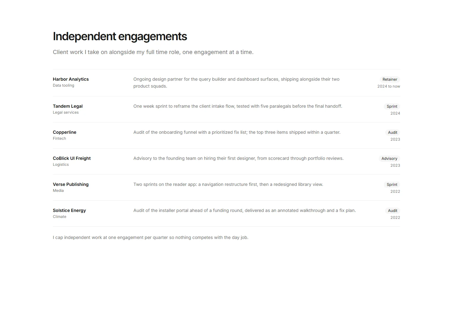 Static preview of portfolio-pro-experience-sections-client-engagements