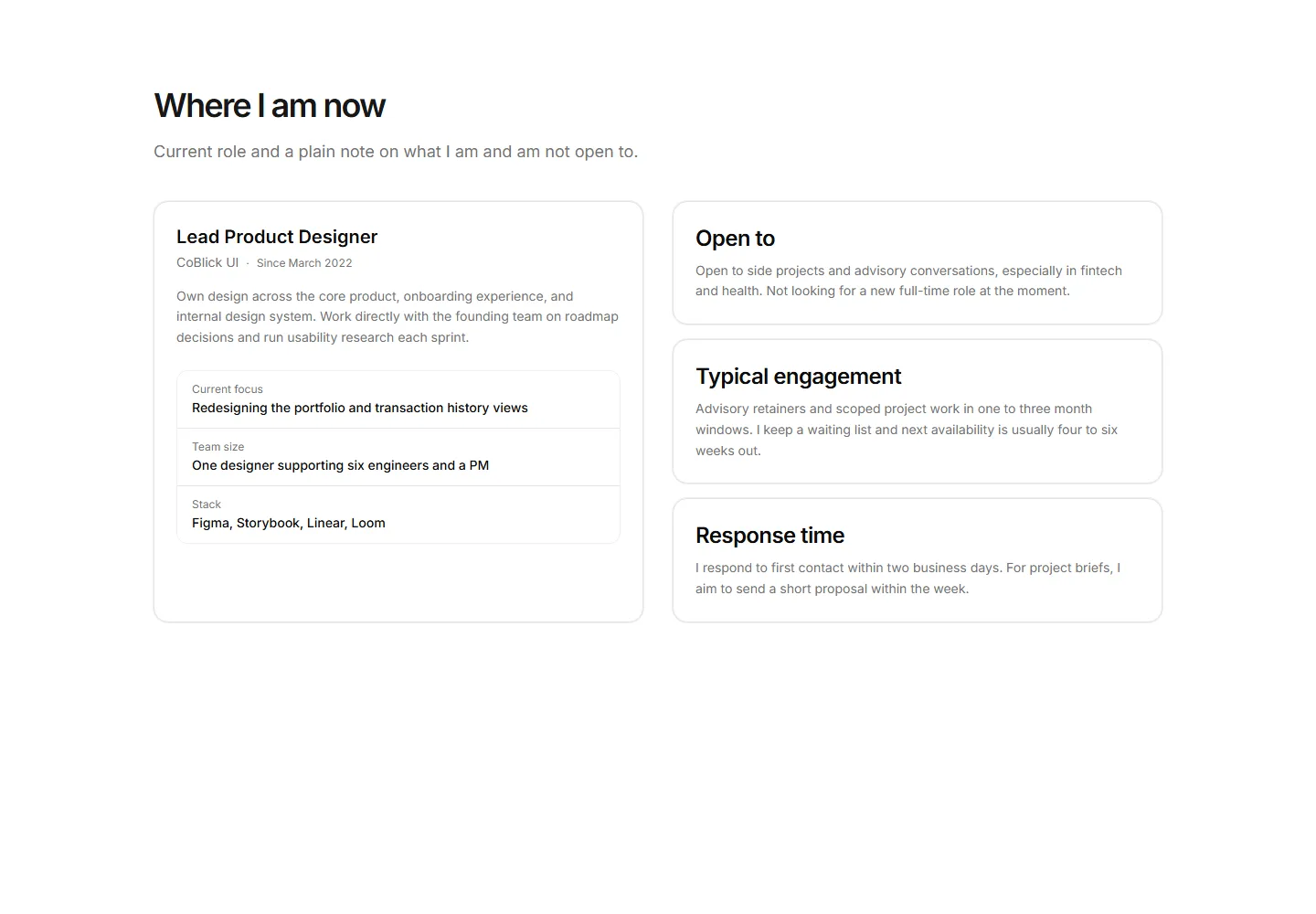Static preview of portfolio-pro-experience-sections-current-position