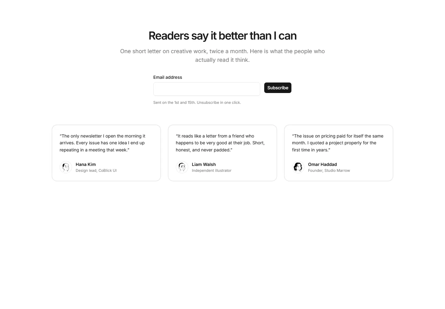 Static preview of portfolio-pro-newsletter-sections-reader-quotes