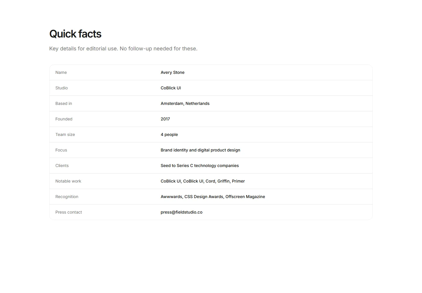 Static preview of portfolio-pro-press-kit-quick-facts